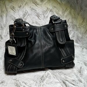 Tignanello Black Pebbled Leather Satchel Handbag Lined Bag